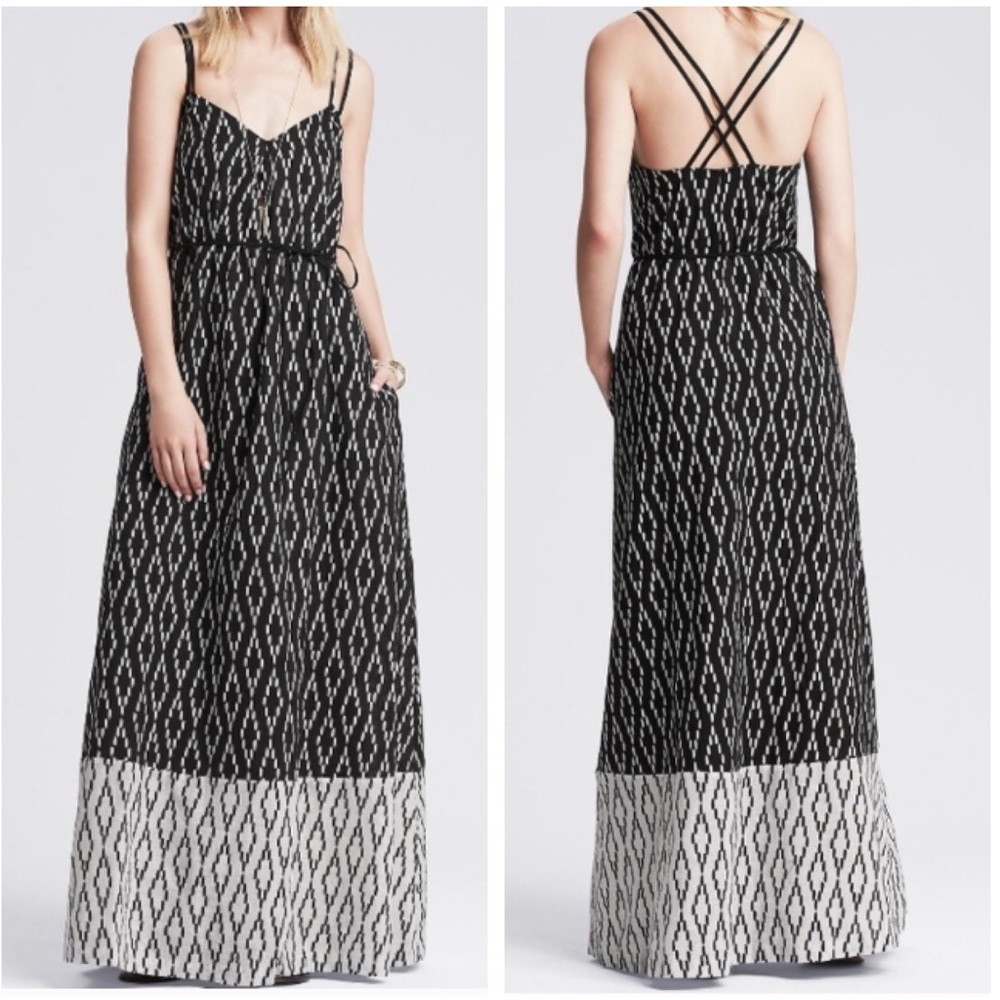 Banana Republic linen blend geometric maxi dress